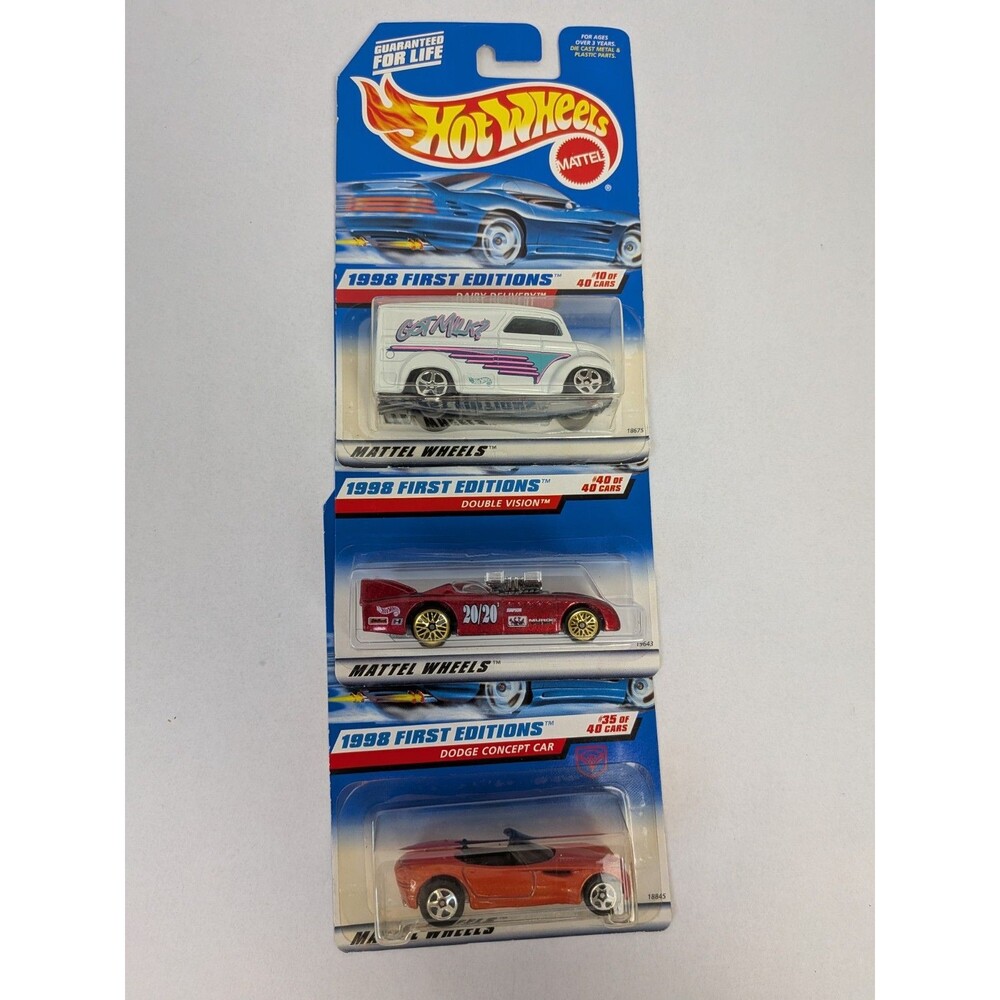 Hot Wheels Lot Of 3 1998 First Editions Dairy #645 Double #684 Dodge 672 Diecast